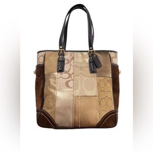 Authentic Coach Handbag - Gold & Brown Leather Suede Patchwork